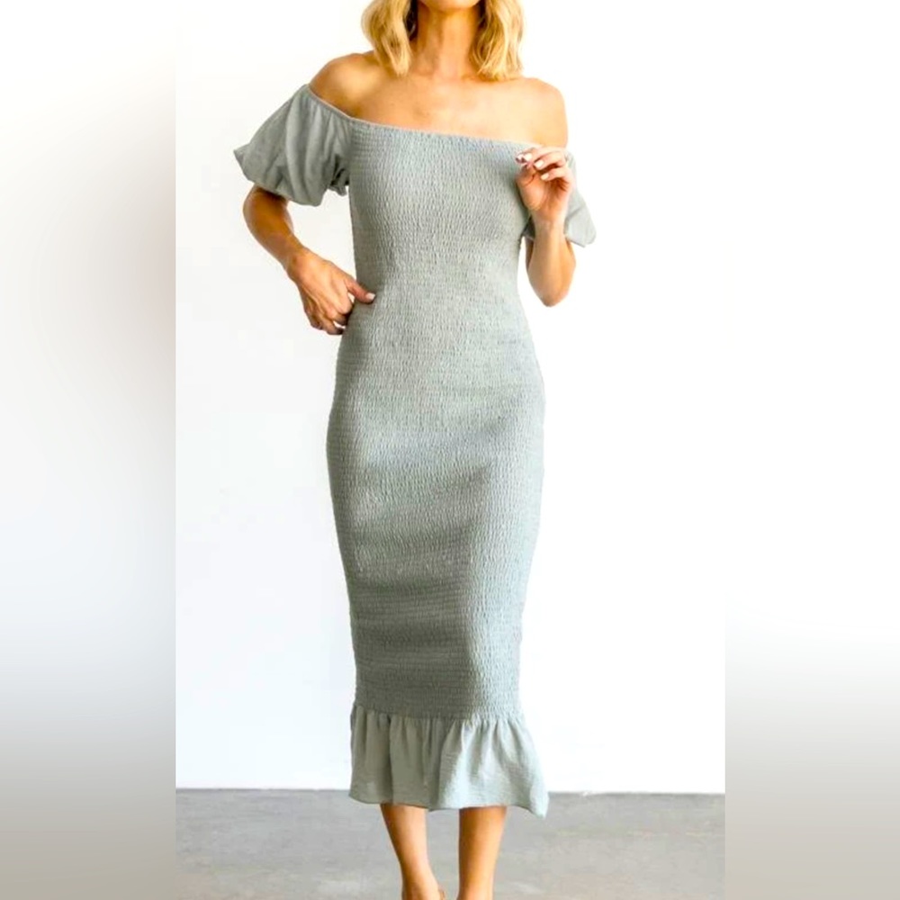 BALTIC BORN Sage green Arana Smocked MIDI Dress - NWT - S